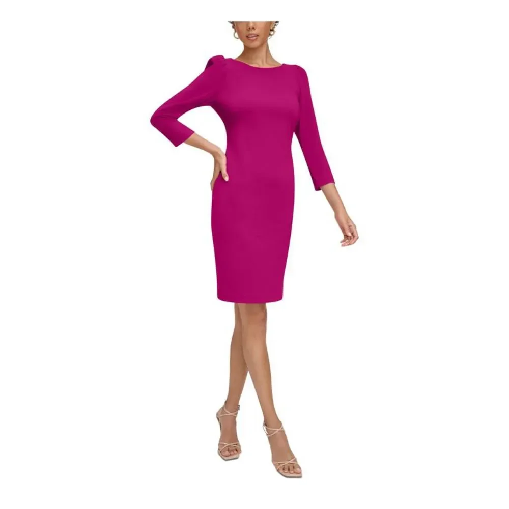 CALVIN KLEIN Pink 3/4 Sleeve Above The Knee Dress 6